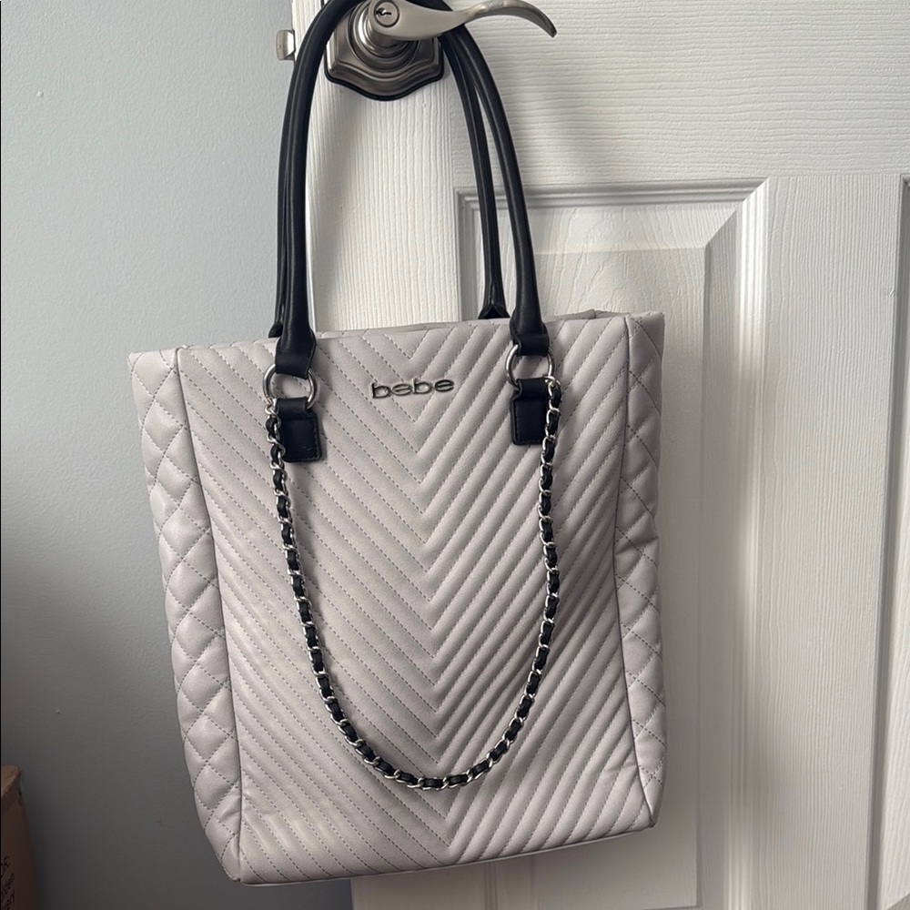 Bebe Gray Quilted Tote Bag